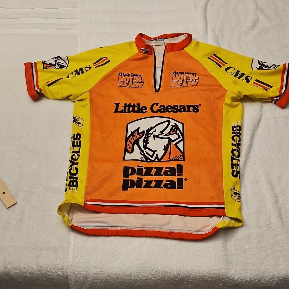 Borah Little Caesars Pizza Cycling Jersey Micro-Polyester Orange Yellow Short S…